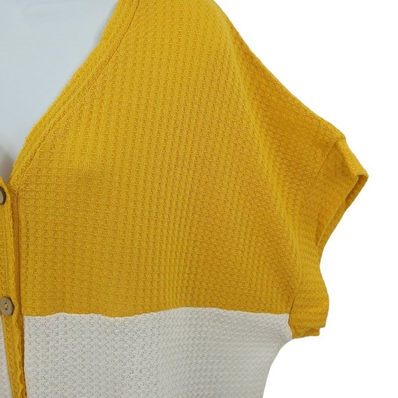 Umgee USA Pullover Tie Waist Waffle Knit Top Womens S Short Sleeve V Neck NEW - Picture 6 of 12